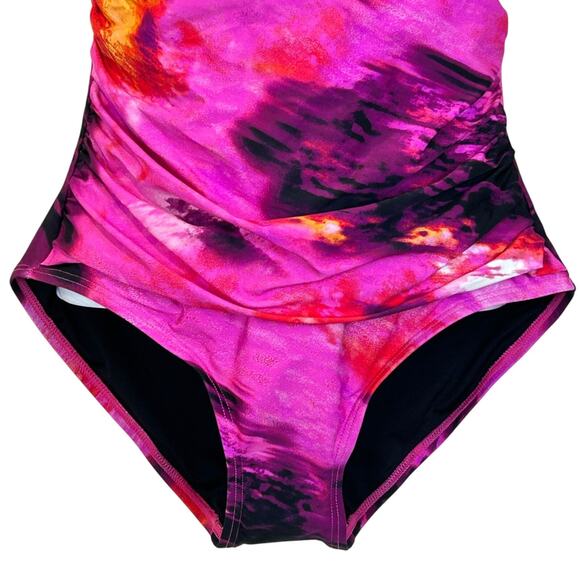 DKNY Abstract Mirage Ruched Tie-Back Halter One-Piece Women's Medium NWT - Picture 6 of 13